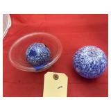 Glass Bowl w/2 Decorative Orbs
