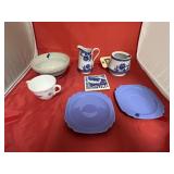 7 Pcs - Blue Dishes - Stoneware Bowl - Plates