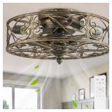 SHLUCE 18.5" Farmhouse Caged Ceiling Fan with Lig