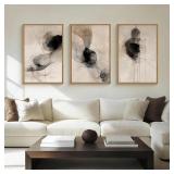 3 PC HPNIUB Beige Abstract Modern Framed Wall Art