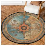 Nautical Compass Round Area Rug, Vintage Compass P
