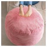 HIGOGOGO Round Stuffed Pouf Ottoman, Corduroy Pouf