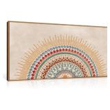 HPINUB Boho Sun Framed Canvas Wall Art Set, Mid-Ce