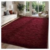 Fluffy Burgundy Red Rugs for Bedroom, 4x6 Feet Dar