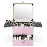 Qislee Makeup Box with Drawer and A Detachable Lig