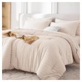 MUXHOMO 7 Pieces Queen Comforter Set, Seersucker B