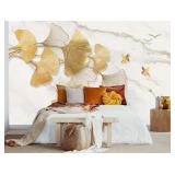 Golden Ginkgo Leaves Wall Mural Fake Marble Wallpa