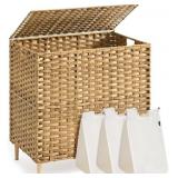 SONGMICS 3-Section Laundry Hamper with Lid, 42.2 G