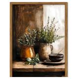 Framed Vintage Kitchen Wall Art, Rustic Herbs Pict