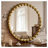 Easly Round Mirror for Wall, 28 Inch Gold Beaded F