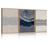 LHIUEM Large Abstract Navy Blue Beige Framed Canva
