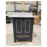 31"W Navy Blue With Gold Accent Shaker Style Bath