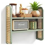 2-Tier Rattan Shelf, Green Rattan Bookshelf Wall M