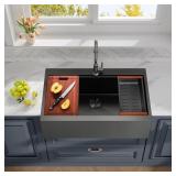 Rhbamoa 33 Inch Black Farmhouse Sink,16 Gauge T304