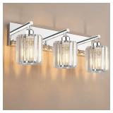 Brushed Chrome Crystal Bathroom Vanity Light, 3-Li