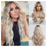 EMMOR Blonde Lace Front Wig Wave Middle Part Wig H