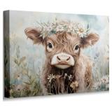 Scottish Highland Cow Canvas Wall Art, Watercolor