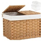 SETVSON Storage Basket with Lid Woven Wicker Baske