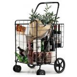 Goplus Jumbo Folding Shopping Cart with Rolling Sw