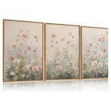 LHIUEM Watercolor Wildflower Framed Canvas Wall Ar