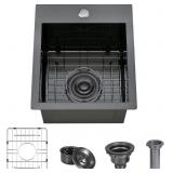 15 x 17 Inch Drop in Bar Sink, Black 304 Stainless