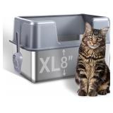 Stainless Steel Cat Litter Box with Lid, 23.7" L