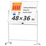 Large Rolling Whiteboard on Wheels, 48" x 36" Do