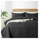 WURUIBO King/Cal King Quilt Set Black,Ultrasonic E
