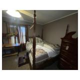 Queen 4-Post Bed - Box - Mattress - Rails
