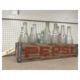 Pepsi Wood Crate w/Assorted Glass Soda Bottles