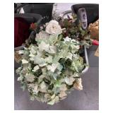 2- Baskets w/Faux Floral Pics in Plastic Bin w/Lid