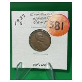 1937-S Lincoln Wheat Cent Very Fine