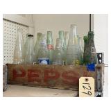 Pepsi Wood Crate w/Assorted Glass Soda Bottles