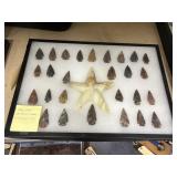 Rock Star & 28 Arrowheads in Display Case