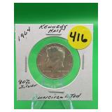 1964 Kennedy Half Dollar 90% Silver Unc