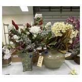 2 Decorative Planters w/Floral Picks