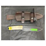 Ipak 5-1/2" Fixed Blade Knife w/Leather Sheath