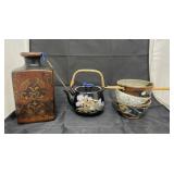 3 Oriental Bowls - Chop Sticks - Teapot