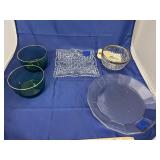 2 - Gold Rimmed Green Glass Berry Bowls