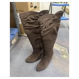 Pair Boots Chocolate Brown Knee High Sz 8W