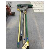Push Broom & 3 House Brooms