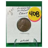 1937-D Lincoln Wheat Cent Very Fine