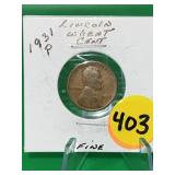10931-P Lincoln Wheat Cent Fine