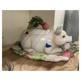 Pig Soup Tureen w/Matching Serving Tray - As Is