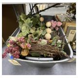 Wicker Basket w/Faux Floral Picks in Plastic Bin