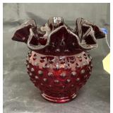Fenton Ruby Red Hobnail Ruffled Edge Bowl