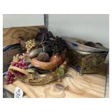 Wicker Basket w/Faux Fruit - Metal Bowls