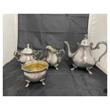 Metal Teapot - Sugar - Creamer - Bowl
