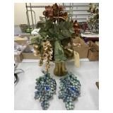 Metal Basket w/Floral Picks & Wall Grapes