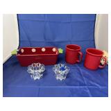 2 Clear Glass Candle Holders - Bread Pan